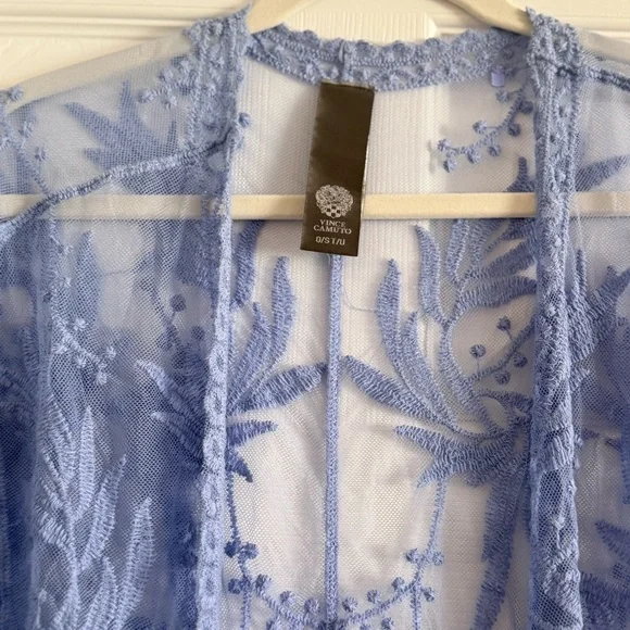 Vince Camuto Sheer Lace Kimono Robe in Light Blue - Picture 4 of 6
